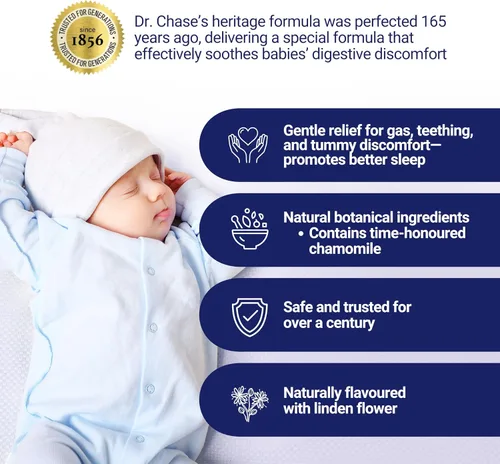 Vista 2 de Dr. Chase Kolik Agua de gripe nocturna para bebés, apoyo para cólicos, gases y sueño para recién nacidos y bebés, gotas sin alcohol con manzanilla