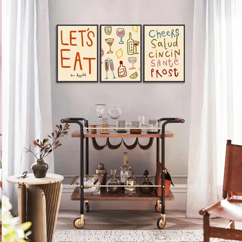 Vista 6 de 3 botellas de alcohol retro coloridas para bebidas, animaciones, arte de pared, pinturas de Let's Eat, impresiones de carteles de letras de cóctel