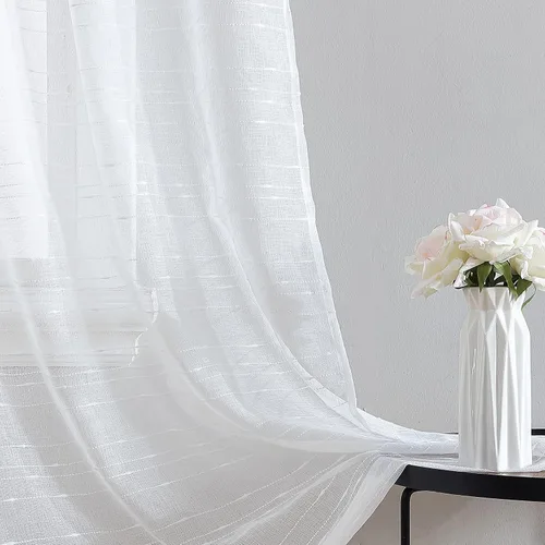 Vista 4 de Laura Ashley Cortinas traslúcidas blancas con bolsillo para barra, cada panel mide 38 pulgadas de ancho x 84 pulgadas de largo, Lehman, 4 paneles