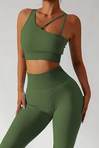 Vista 3 de QINSEN Conjuntos de entrenamiento para mujer, camisetas cortas deportivas sin costuras, leggings de cintura alta, trajes de dos piezas