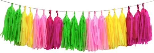 Vista 13 de 30 guirnaldas de borlas brillantes beige, amarillo y naranja para decoraciones de fiesta