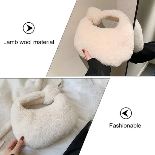 Vista 8 de VALICLUD Bolsa de felpa de invierno para dumpling de moda, bolsa de almacenamiento portátil, Blanco