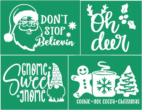Vista 12 de 17 plantillas de pantalla de seda de Navidad con juego de pasta de tiza, mini espátulas, plantillas adhesivas reutilizables de Navidad