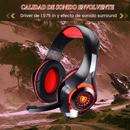 Vista 3 de BlueFire Auriculares con cable para juegos para PS4, PS5, Xbox One, PC, auriculares con sonido envolvente, micrófono con cancelación de ruido Rojo
