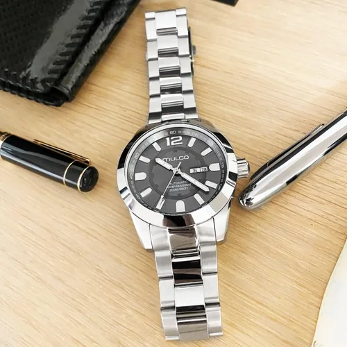 Vista 5 de MULCO Reloj Kripton para hombre de acero inoxidable con correa de silicona movimiento de cronógrafo de cuarzo pantalla analógica premium resistente