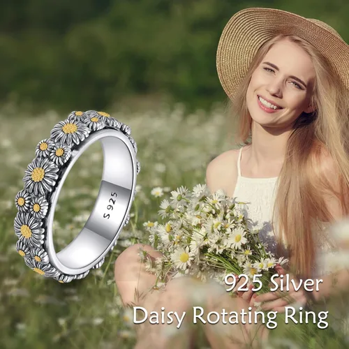 Vista 3 de POPLYKE Anillos giratorios giratorios de plata de ley para aliviar el estrés para mujeres