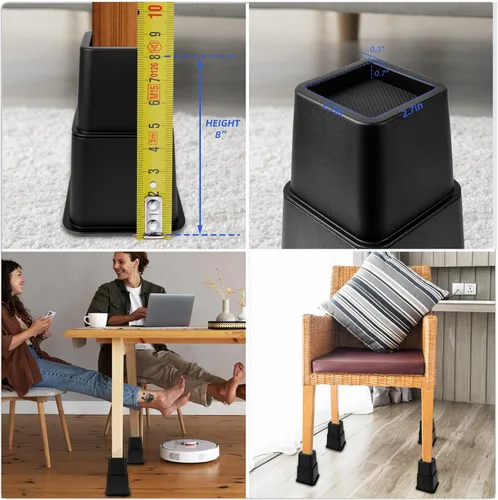 Vista 6 de Elevadores de cama ajustables de 8 pulgadas, soportes de elevación antideslizantes resistentes para camas, sofás, diseño cuadrado duradero