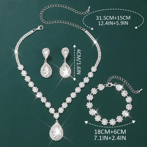 Vista 9 de Unicra Juego de joyas de boda para novia, collar de diamantes de imitación de plata, aretes y pulseras, joyería formal para mujeres y novias