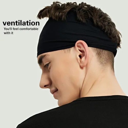 Vista 4 de Diademas deportivas para hombres (paquete de 5), diadema de entrenamiento que absorbe la humedad, diademas para correr, ciclismo, fútbol, yoga