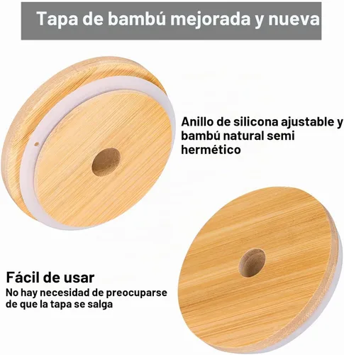 Vista 3 de Mason Paquete de 4 Tazas de Té Reutilizables, Frascos de Vidrio 24oz Boca Ancha Tazas para Batidos con Tapas de Bambú y Pajitas Plateadas, Tazas