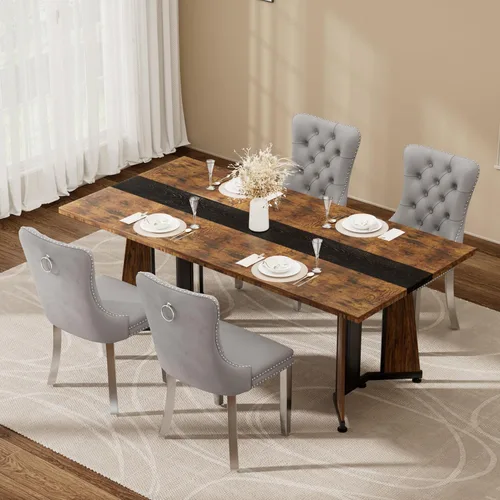 Vista 23 de Juego de mesa de comedor de 5 piezas con 4 sillas, mesa de comedor rectangular de madera de 71 pulgadas con sillas de comedor de terciopelo, tablero