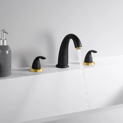 Vista 6 de SUMERAIN Grifo de bañera romana de baño de 2 asas, negro y dorado