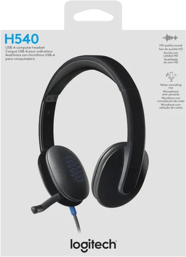 Vista 6 de Logitech H540 - Auriculares USB de alto rendimiento para Windows y Mac, certificados para Skype USB-a Plug-and-Play, Noise-Canceling Mic, On-Ear