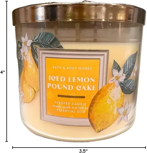 Vista 4 de Bath & Body Works ICED Lemon Pound Cake - Vela perfumada de 3 mechas - Nuevo aroma 2023