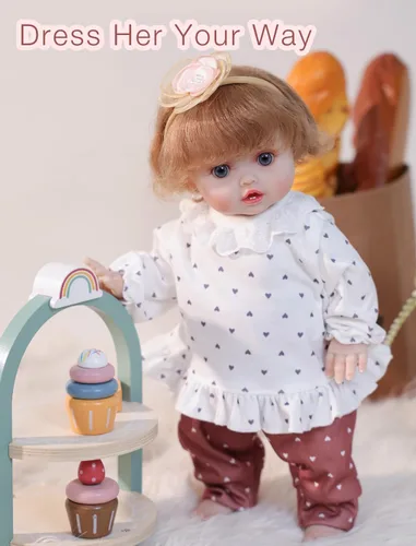 Vista 3 de Muñecas de bebé, 18 pulgadas realista Reborn Full Vinyl Baby Doll con pelo rizado, detalles realistas pintados a mano y atuendo acogedor para niñas