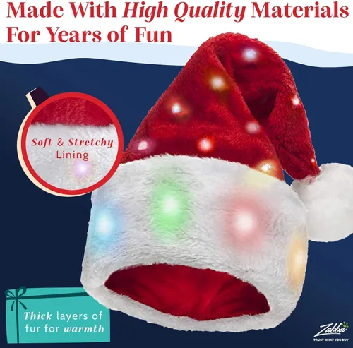 Vista 4 de Winks Novelty - Divertido sombrero de Papá Noel con 20 luces LED que cambian de color, de felpa suave, para adultos y niños, Novedad