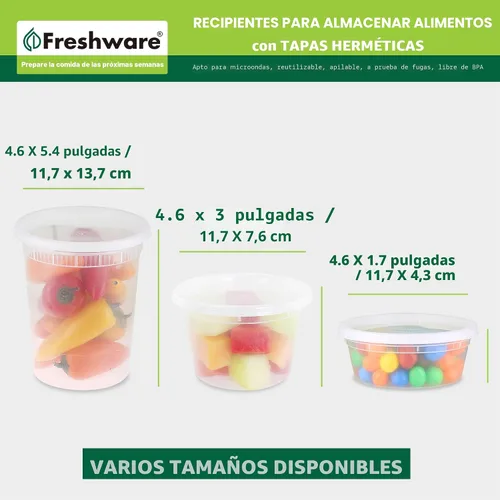 Vista 3 de Freshware Contenedores de almacenamiento de alimentos con tapas [60 unidades de 8, 16, 32 onzas, 20 juegos de cada tamaño] Contenedores de plástico