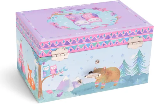 Vista 3 de Jewelkeeper Caja de almacenamiento de joyería musical para niña, cajón extraíble, diseño de búhos del bosque, Twinkle Twinkle Little Star Tune