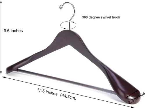 Vista 2 de Nature Smile Perchas de madera de caoba de lujo para trajes, paquete de 6, perchas de madera para abrigos, perchas para camisas para chaquetas
