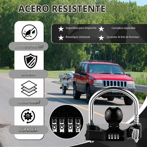 Vista 3 de Cenipar Cerradura de enganche de remolque universal con cerradura de combinación, acoplador de bola de remolque de acero resistente, se adapta a