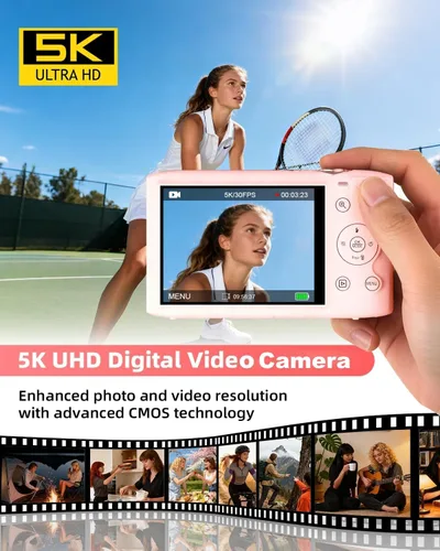 Vista 9 de Cámara digital 5K para fotografía 2 baterías 32GB tarjeta rosa