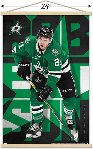 Vista 3 de Trends International NHL Dallas Stars - Póster de pared de Jason Robertson 23, 22.37 x 34.00 pulgadas, paquete de impresión y colgador de madera