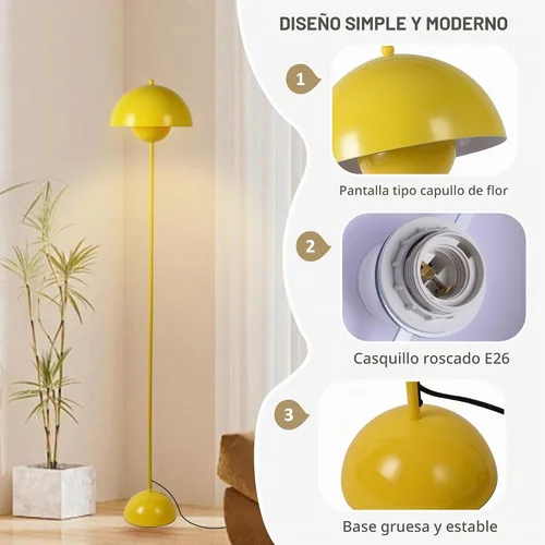 Vista 3 de Lámpara de pie moderna para dormitorio, lámparas de pie altas para sala de estar, lámpara de pie LED bohemia para oficina, lámparas de pie Amarillo