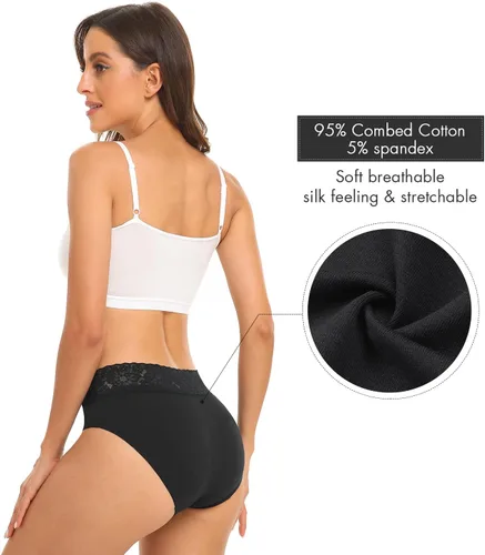 Vista 3 de RHYFF Ropa interior de algodón para mujer, calzones de bikini de encaje suave, hipster, bragas elásticas completas, paquete de 5