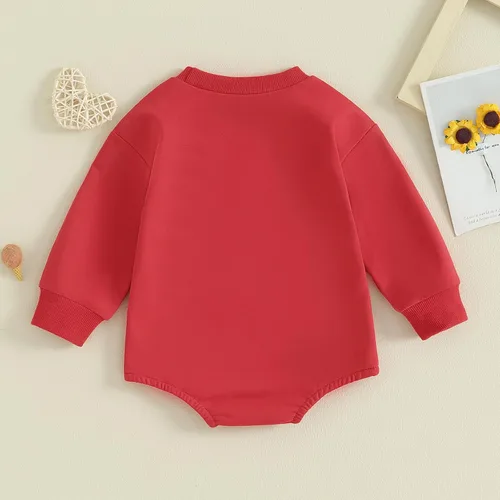 Vista 25 de SOLILOQUY Traje de manga larga con cuello redondo para el primer día de San Valentín para bebé niño y niña, mameluco de corazón de amor