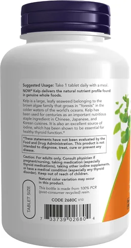 Vista 3 de NOW Suplementos, Alga Marina 150 mcg de Yodo Natural, Tableta Más Fácil de Tragar, Súper Verde, 200 Tabletas (Paquete de 2)