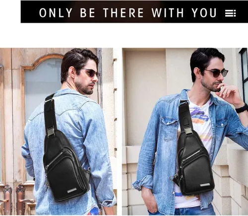 Vista 4 de Leathario Bolso bandolera de cuero para hombre, mochila cruzada para el pecho, mochila pequeña, multiusos, casual, viajes