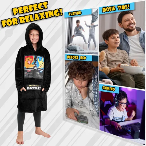 Vista 3 de Sudadera con capucha y manta de Pokémon para niños y adolescentes, sudadera con capucha extragrande de forro polar portátil, manta con capucha
