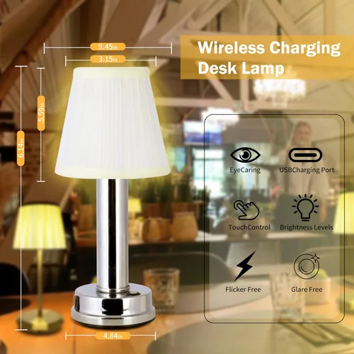 Vista 2 de SOL HOME AND GARDEN Lámpara de mesa LED con interruptor táctil USB estilo hongo de cristal, decoración de atmósfera, para dormitorio, sala de estar