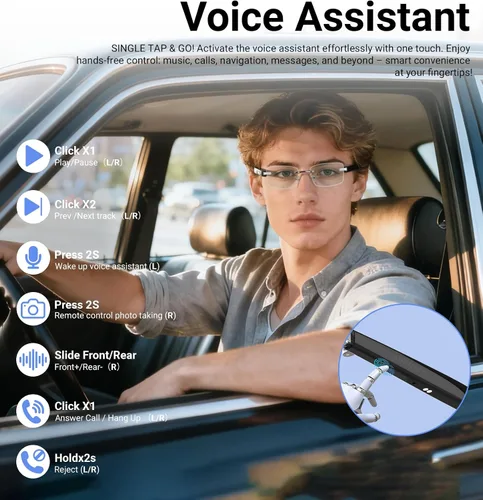 Vista 7 de Gafas inteligentes Bluetooth con IA para hombres y mujeres con Chat GPT, gafas de traducción con 115 idiomas y lentes sin marco que bloquean la luz