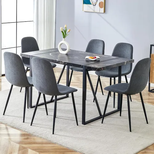Vista 29 de Mesa de Comedor para 4-6, Mesa de Cocina de 55'', Mesas de Cocina y Comedor, Mesa de Comedor de Madera MDF con Patas de Metal para Sala de Estar