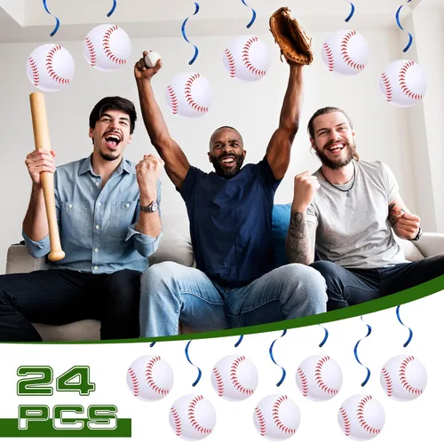 Vista 5 de Yexiya 24 piezas de decoraciones de fiesta de béisbol de 7.9 pulgadas, remolinos colgantes de béisbol, suministros de fiesta de béisbol, remolinos