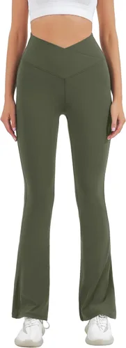 Vista 45 de HEGALY Pantalones de yoga acampanados para mujer, leggings cruzados, suaves, de cintura alta, pantalones casuales de entrenamiento con corte de bota