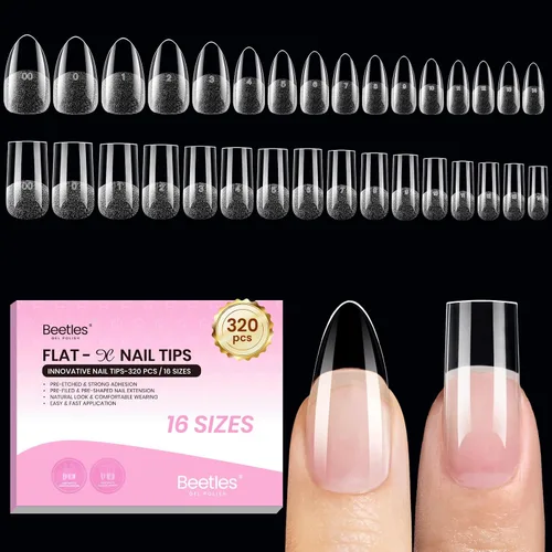Vista 22 de Beetles - Kit de uñas de gel FlatX, almendra corta, 320 puntas de uñas de 16 tamaños, con pegamento sólido de uñas de 0.5 onzas, removedor