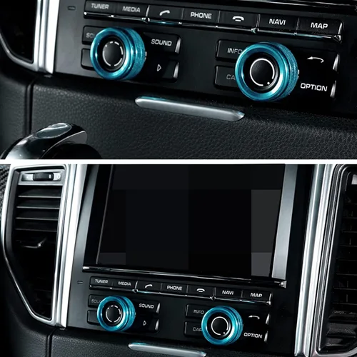 Vista 6 de Xotic Tech - Consola central de CA con control de clima multimedia para pomo de volumen, cubierta compatible con Porsche Cayenne y Panamera Azul