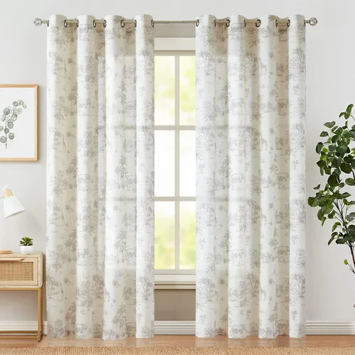 Vista 20 de Jinchan Cortinas de lino para sala de estar de 63 pulgadas de largo, con estampado de hojas tropicales, cortinas botánicas de lino estilo rústico