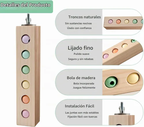 Vista 5 de Juguetes para pájaros y perca para pájaros, bloque de madera para masticar, juguete para forrajear y rompecabezas, accesorios para jaulas de pájaros