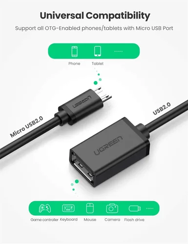 Vista 5 de UGREEN Cable Micro USB 2.0 OTG On The Go Adaptador Macho Micro USB a Hembra USB Compatible con Teléfono Samsung S7 S6 Edge S4 S3 LG G4 Controlador