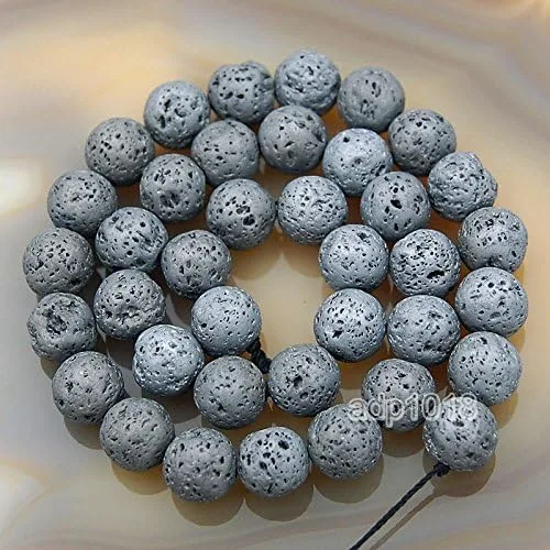 Vista 15 de Ad abalorio metálico titanio Rock Lava abalorio redondas de piedras preciosas 15", Oro metálico, 4mm Dorado metálico