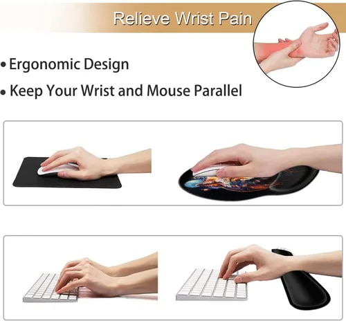 Vista 3 de Alfombrilla de mouse ergonómica para juegos con soporte de muñeca y teclado de espuma viscoelástica con base antideslizante para escritorio