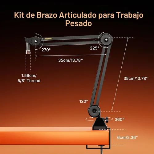 Vista 8 de MAONO PD200W Hybrid Wireless Podcast Equipment Bundle para 2, kit de micrófono USB dinámico XLR con 2 brazos de brazo, software, cancelación