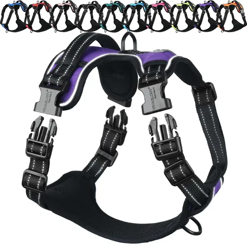 Vista 20 de Vivaglory - Arnés de arnés para perro sin tirones, XS, color negro, estampado with Handle Front and Back Clip for Training & Pulling, No Pull &