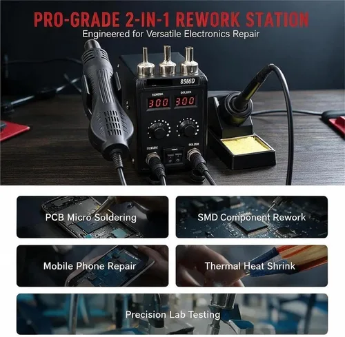 Vista 4 de Soldering Stations, =8586D Soldering Station 2 IN 1 Hot Air Gun Solder With Digital Display,10-Minute Sleep Mode For SMD Rework Tools(8586D KIT2)