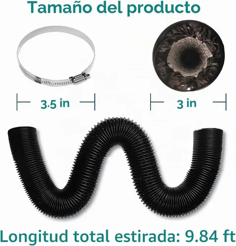Vista 2 de Manguera de ventilación de secadora de 3 pulgadas, conducto de aire flexible ajustable de PVC de 9.84 pies, conducto de aire de cuatro capas