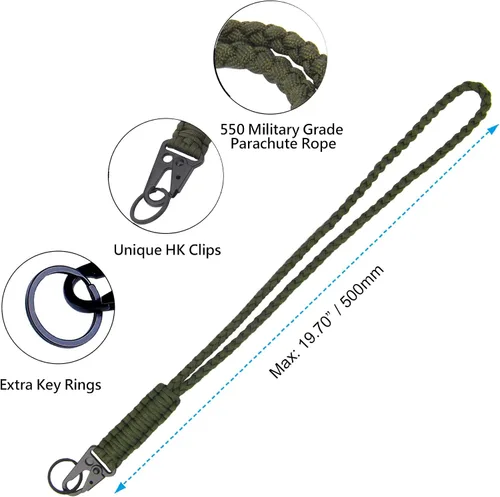 Vista 6 de Llavero de Paracord de Servicio Pesado, Collar de Paracord, Llavero para Teléfono Celular, Silbatos, Correa Trenzada para Muñeca