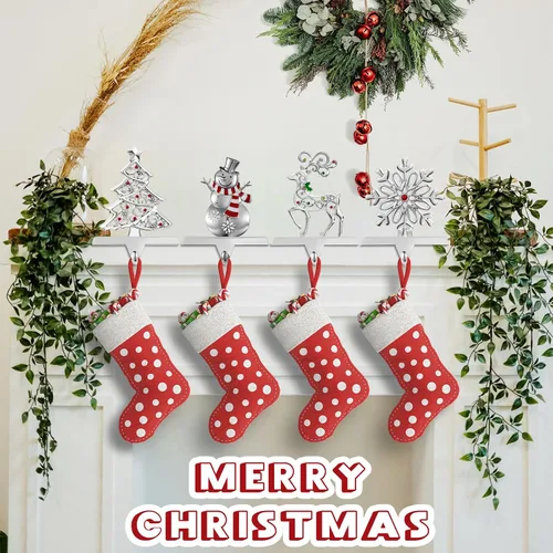 Vista 5 de GUOER Juego de 4 Soportes para Calcetines Navideños de Copo de Nieve para Repisa de Chimenea, Decoraciones Navideñas para Repisa de Chimenea